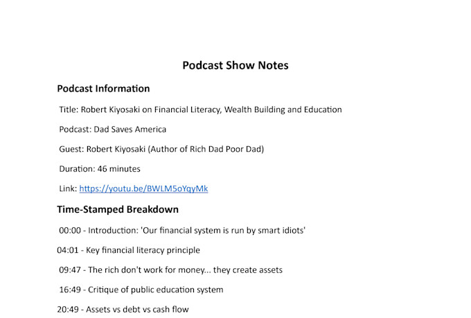 write clear podcast show notes with timestamps that hook listeners
